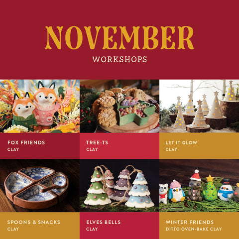 November Adult & Family | Self-Paced Workshops & Glazing {special member pricing: $6/hr self-paced workshops and $5/hr for glazing}